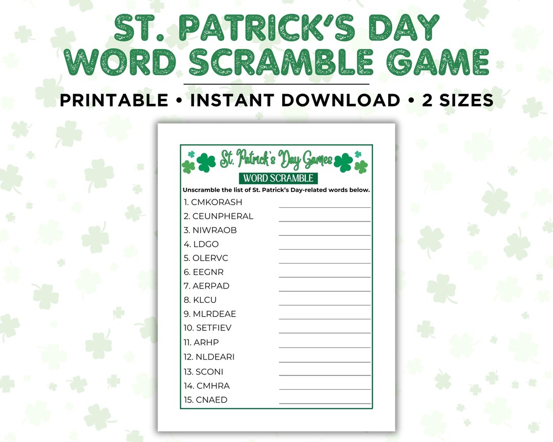St. Patrick's Day Word Scramble, Word Scramble Game, St. Patricks Day ...
