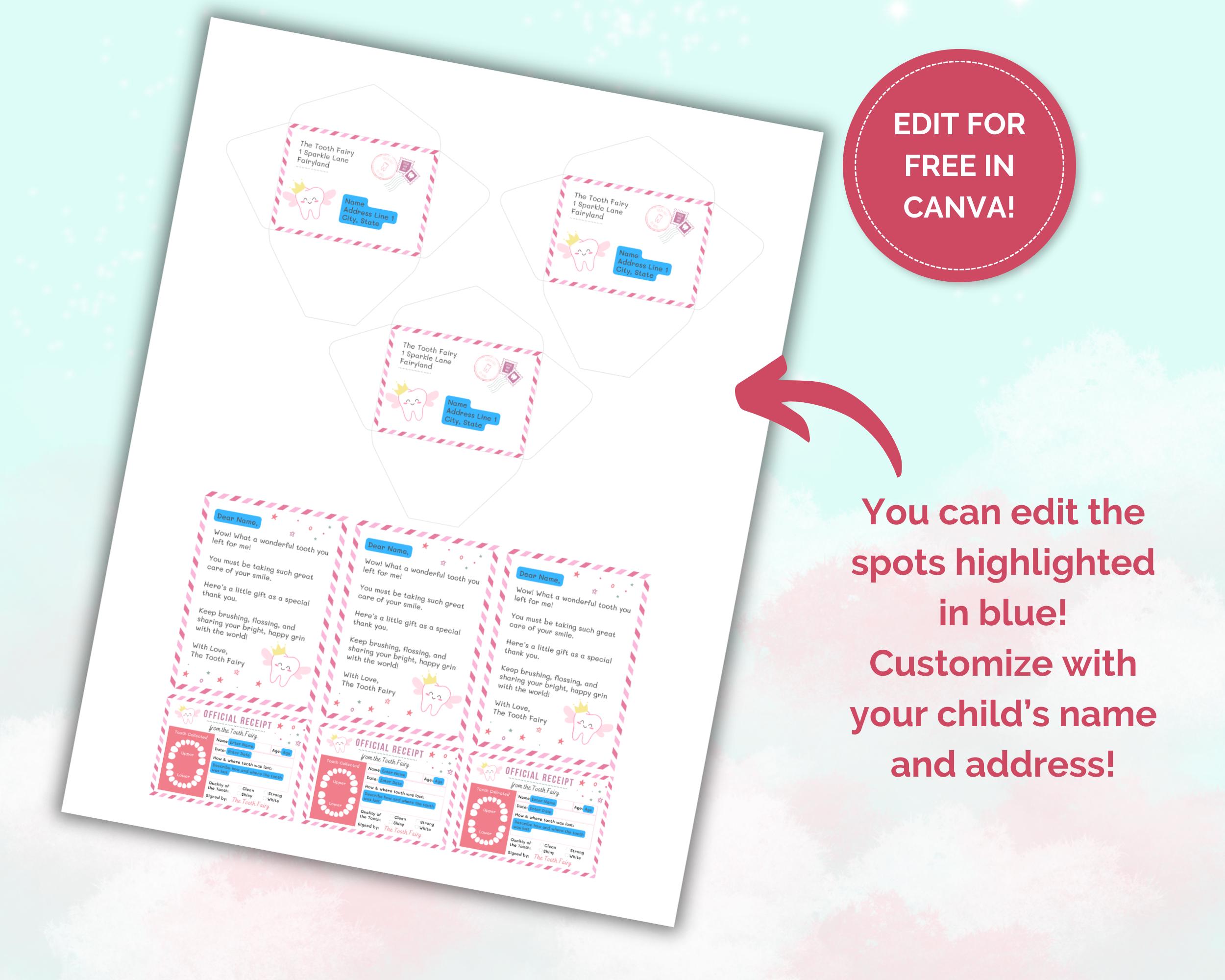 Mini Tooth Fairy Letter, Tooth Fairy Kit With Envelope Receipt and ...