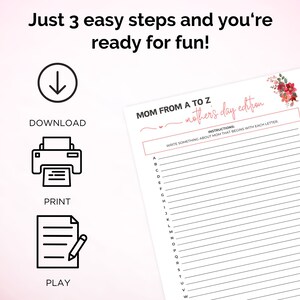 Mother's Day A-Z Game, Mother's Day Mom From A to Z Game, Mother's Day ...