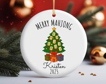 Personalized Merry Mahjong Christmas Tree Ornament, Mahjong Friend Gift, Mahjong Group Gift, Mahjong Lover Gift, Gift for Mahjong Player