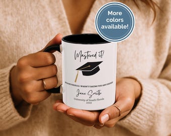 Personalized Masters Degree Mug, Mastered It Coffee Mug, Masters Degree Graduation Gift, Masters Degree Coffee Cup, Masters Graduation Mug