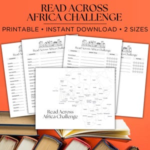 May include: Printable "Read Across Africa Challenge" checklist with a map of Africa and a list of countries. The checklist includes space to write the book title, author, and rating.