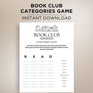 Book Club Categories Game, Book Club Icebreaker Game, Book Club Games, Book Club Party Game, Game for Book Readers