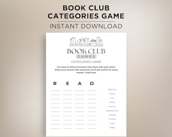 Juego de categorías del club de lectura, Juego para romper el hielo del club de lectura, Juegos del club de lectura, Juego de fiesta del club de lectura, Juego para lectores de libros