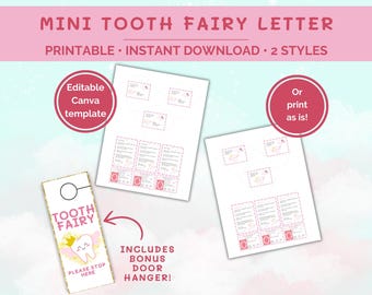 Mini Tooth Fairy Letter, Tooth Fairy Kit With Envelope Receipt and Letter, Mini Tooth Fairy Note, Printable Editable Lost Tooth Letter