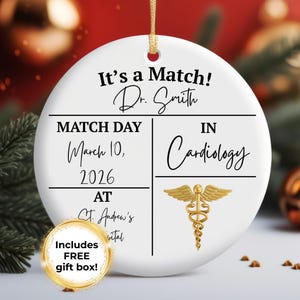 Match Day Gift, Personalized Future Doctor Ornament, Medical Student Graduate, Residency Match Gift, Match Day Medical School Residency Gift