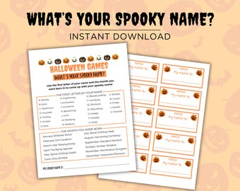 What's Your Halloween Name, What's Your Spooky Name, Halloween Name Game, Halloween Name Activity, Name Generator Game With Name Tags