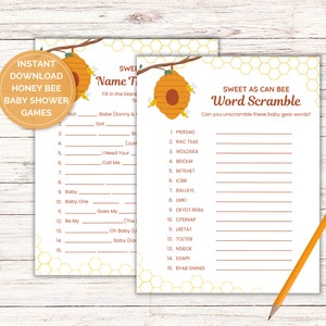 Honey Bee Baby Shower Games, Bee Baby Shower Game Bundle, Honeycomb Baby Shower Games Pack, Sweet As Can Bee Baby Shower Games