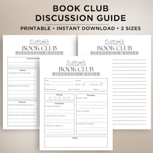 Book Club Discussion Guide, Book Review Guide, Book Club Printable, Book Club Notes, Book Review Questions, Book Club Discussion Bundle