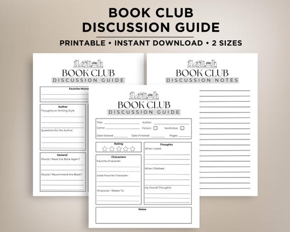 Book Club Discussion Guide, Book Review Guide, Book Club Printable, Book Club Notes, Book Review Questions, Book Club Discussion Bundle