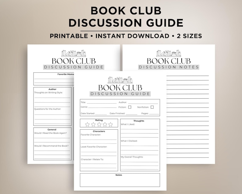 Guía de discusión para clubes de lectura, Guía de reseñas de libros, Material imprimible para clubes de lectura, Apuntes para clubes de lectura, Preguntas para reseñas de libros, Paquete de discusión para clubes de lectura imagen 1