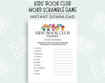 Kids Book Club Word Scramble Game, Kids Book Club Icebreaker Game, Kids Book Club Games, Book Club Party Game, Game for Children's Book Club
