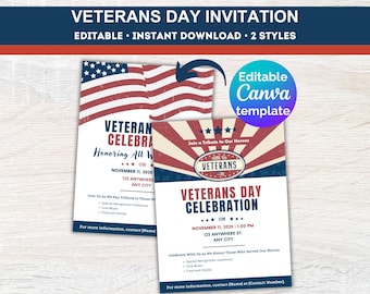 Editable Veterans Day Invitation Template, Veterans Day Flyer, Canva Invitation, Veterans Day Dinner Party Invite, Veteran Appreciation