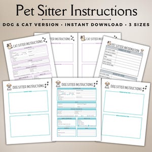 Pet Sitter Instructions, Dog Sitter, Cat Sitter, Pet Sitter Notes, Pet Sitter Checklist, Pet Care Notes, Pet Sitting Instructions, Pet Care