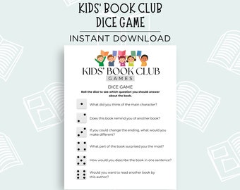 Kids Book Club Dice Game, Kids Book Club Icebreaker Game, Kids Book Club Dicebreaker Game, Kids Book Club Games, Children's Book Club Game