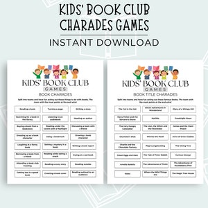 Jeu de charades de club de lecture pour enfants, Jeu brise-glace de club de lecture pour enfants, Jeux de club de lecture pour enfants, Charades de titres de livre pour enfants, Jeu de club de lecture pour enfants