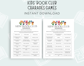 Kids Book Club Charades Game, Kids Book Club Icebreaker Game, Kids Book Club Games, Kids Book Title Charades, Children's Book Club Game