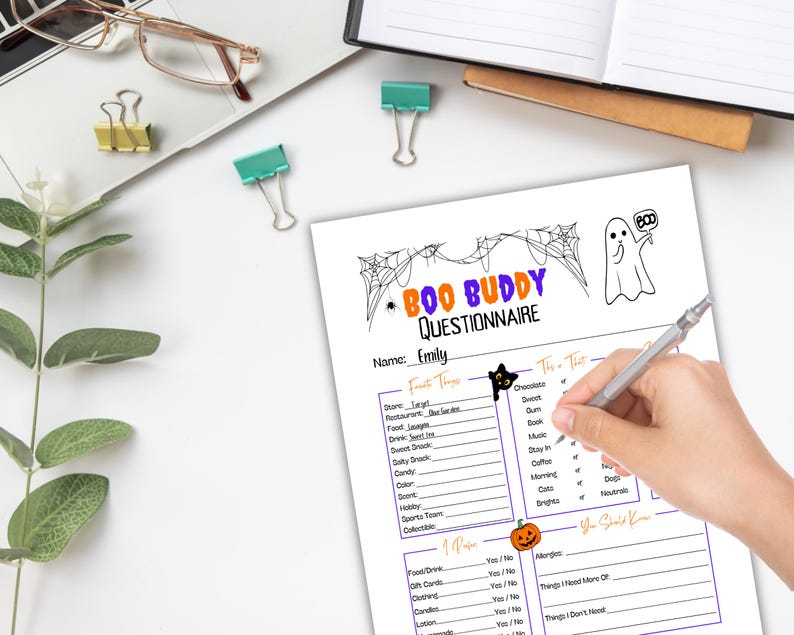 Boo Buddy Questionnaire, Boo Buddy Survey, Boo Buddies, Coworker Gift ...