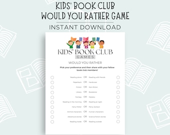 Kids Book Club Would You Rather Game, Kids Book Club Icebreaker Game, Kids Book Club Games, Book Club Party Game, Children's Book Club Game