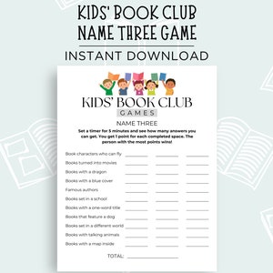 Jeu des trois noms du club de lecture pour enfants, Jeu de réflexion rapide du club de lecture pour enfants, Jeu brise-glace du club de lecture pour enfants, Jeux du club de lecture pour enfants, Club de lecture pour enfants