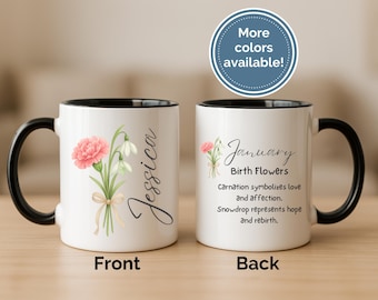 Personalized Birth Flower Mug With Name, Custom Birth Month Coffee Cup, Gift for Mom Birthday, Friend, Daughter, Bridesmaid, Mother's Day