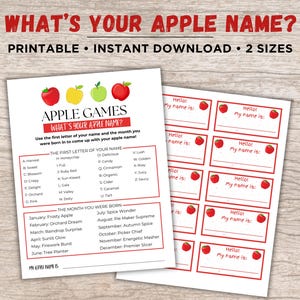 What's Your Apple Name, Apple Name Game, Apple Name Activity, Apple Party Game, Apple Name Printable, Apple Party, Apple Festival