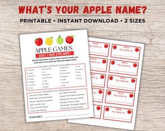 What's Your Apple Name, Apple Name Game, Apple Name Activity, Apple Party Game, Apple Name Printable, Apple Party, Apple Festival