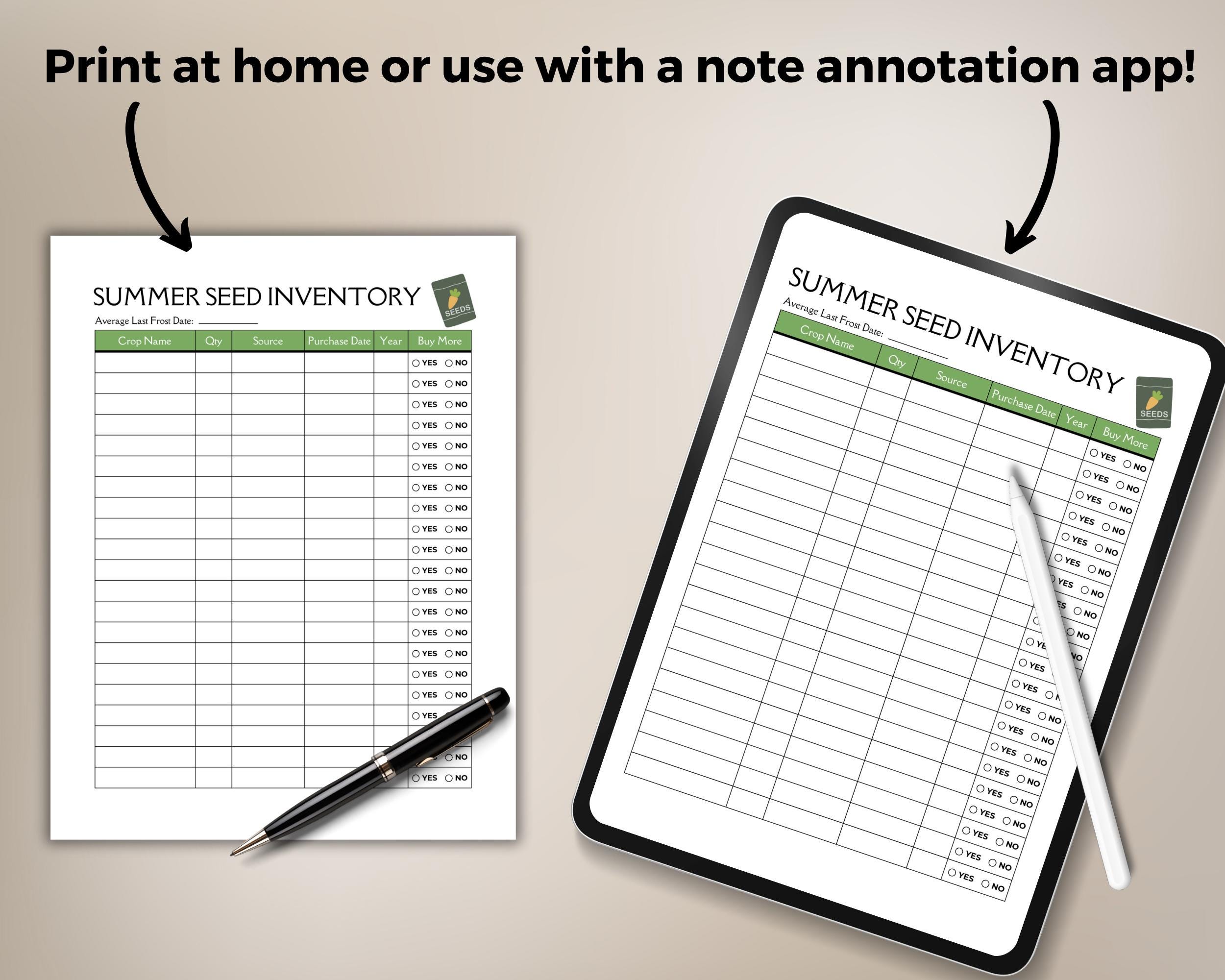 Seed Inventory Tracker, Inventory Sheet, Garden Seeds Organization ...