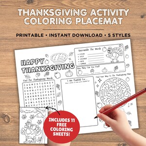 Thanksgiving Placemat, Coloring Placemat, Activity Placemat, Thanksgiving Printable Place Mat, Thanksgiving Activity, Thanksgiving Kids Game