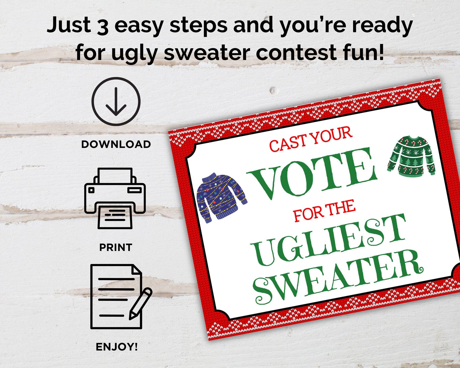 Ugly Sweater Contest Kit, Ugly Sweater Voting, Ugly Sweater Ballots ...