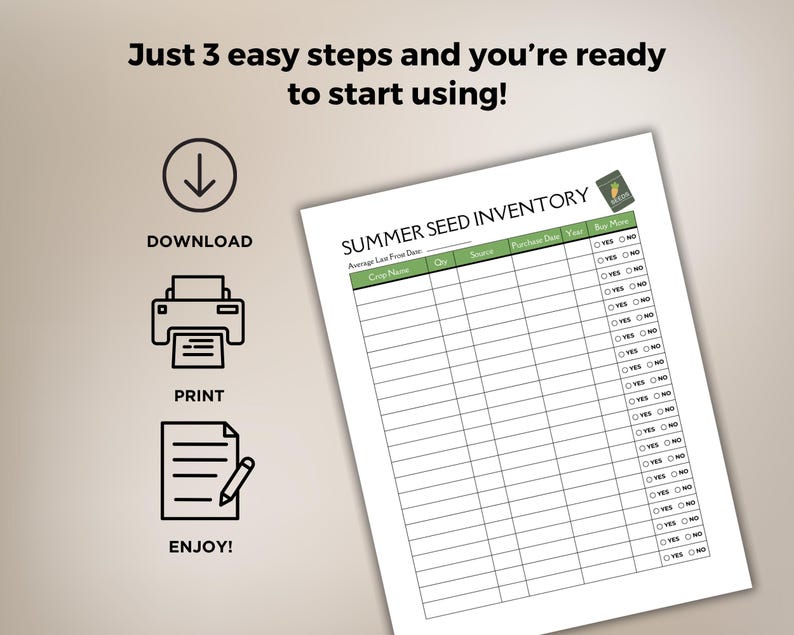 Seed Inventory Tracker, Inventory Sheet, Garden Seeds Organization ...