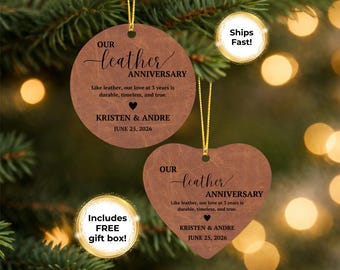 Personalized 3rd Anniversary Gift, Leather Anniversary Ceramic Ornament, Leather 3rd Anniversary Gift, 3rd Year Wedding Anniversary Gift