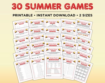 Summer Games, Summer Party Games, Summer Trivia Games, Summer Word Games, Printable Games, Family Games Reunion Games Backyard Cookout Games