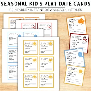 Saisonale Spieldatumskarten für Kinder, Visitenkarten für Kinder, Elternkontaktkarten, Bleiben Sie in Kontaktkarten, Spieldatumskarten, Schulkontaktkarten