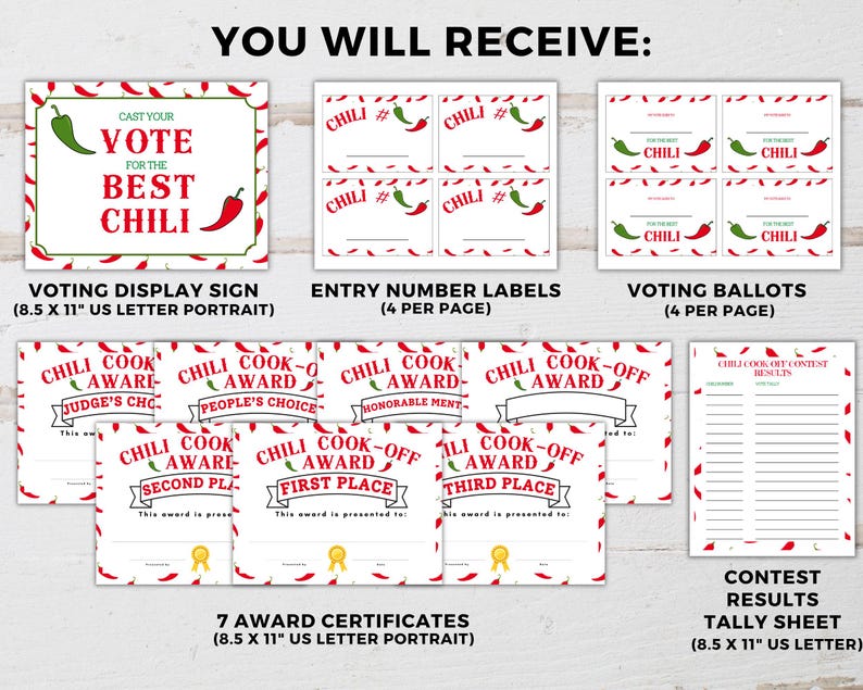 Chili Cook Off Wettbewerbs-Set – Mit Wahlurne, 60 Stimmkarten & 3 Siegerschärpen, Perfekt Für Koch-Partys & Events
