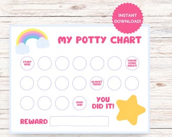 Rainbow and Star Potty Training Chart, Potty Training Chart Printable, Potty Reward Chart