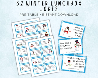 Winter Lunchbox Jokes, Lunch Box Notes, Printable Lunch Notes for Kids, Winter Joke Cards, Joke of the Day, Winter Jokes for Kids, Joke Card
