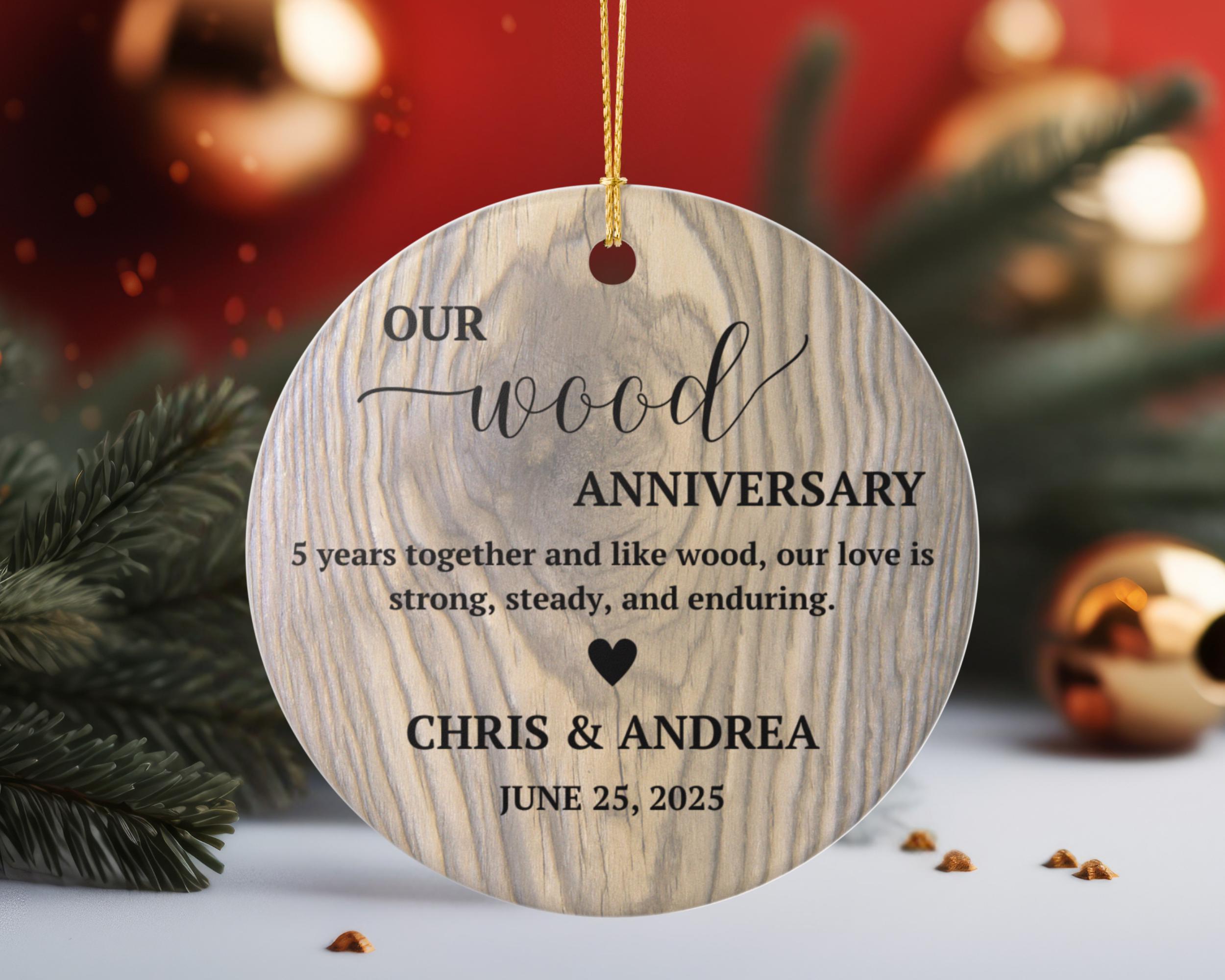 Personalized 5th Anniversary Gift, Wood Anniversary Ceramic Ornament ...