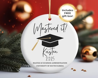 Personalized Masters Degree Ornament, Masters Degree Graduation Gift, 2026 Graduation Ornament Mastered It College Grad Ornament Custom Grad