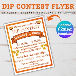 Editable Dip Contest Flyer, Dip Competition, Dip Cook Off, Dip Party, DIY Dip Contest Printable, Marketing Flyer, Customizable Dip Flyer