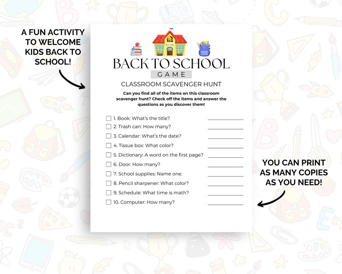 Back to School Classroom Scavenger Hunt, Classroom Treasure Hunt, Back ...