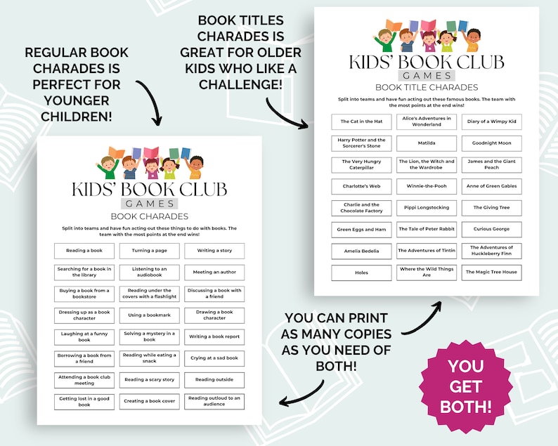 kids-book-club-charades-game-kids-book-club-icebreaker-game-kids-book