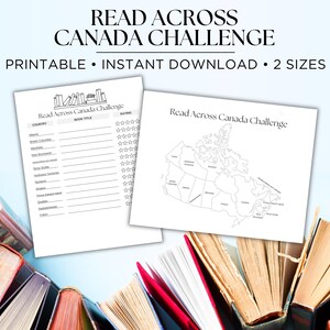 Puede incluir: Hoja de trabajo imprimible "Read Across Canada Challenge" con un mapa de Canadá dividido en provincias y territorios. La hoja de trabajo incluye una lista de provincias y territorios con espacio para escribir el título del libro y la calificación.
