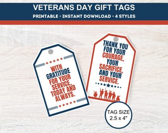 Veterans Day Gift Tags, Thank You for Your Service Military, Veterans Day Gift, Printable Gift Tags, Patriotic Tags, Thank You Gift Tags