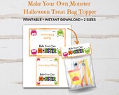 Halloween Treat Bag Topper, Make Your Own Monster Halloween Bag Topper, Printable Bag Topper, Halloween Goodie Bag, Halloween Bag Tag