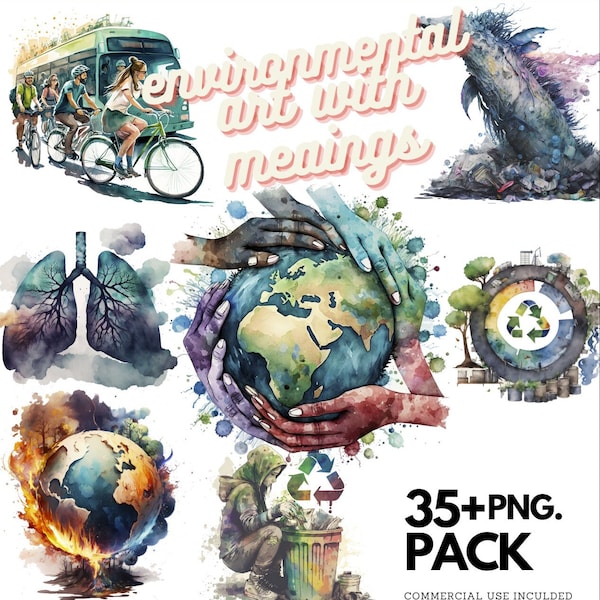 35+ pack of Environmental clipart with deep messages behind every drawing, PDF files with instant download, commercial use included,