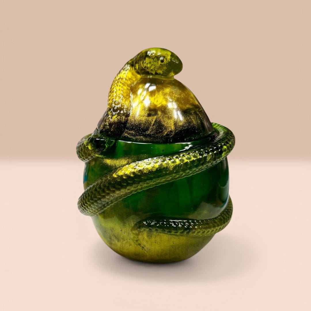 Handcrafted Epoxy Resin Snake Jar Emerald Green Gold Trinket Box Decor ...