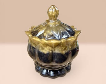 Handcrafted Resin Trinket Jar Gold Black Vanity Jewelry Holder Decor Boho