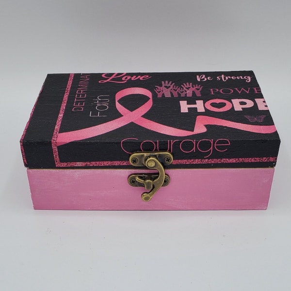 Breast Cancer Awareness Wooden Decoupage Gift Box Breast Cancer Support and Awareness Jewelry Box Keepsake Box