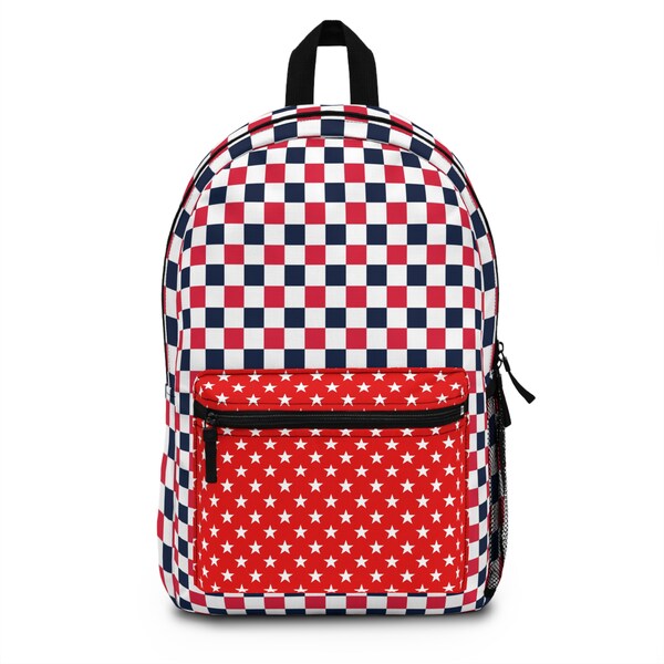 Checkerboard Bookbag Red Blue, All American Backpack, Red White Blue School Bag, Vacation Hike Backpack,College Backpack,School, Summer Bag